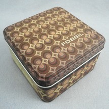 Fossil 2002 Empty Watch Tin Truly Inspired Geometric Circles Diamonds Brown Vtg - £4.58 GBP