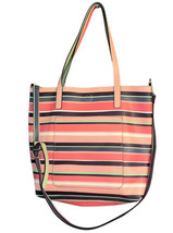 Women&#39;s Sturdy Tote Bag Pink &amp; Green Stripes 2 Handles Magnetic Top  15X15” - £15.99 GBP