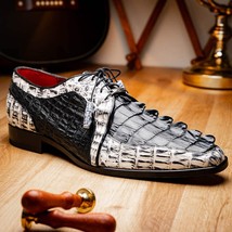 Caribe Genuine Hornback Caiman Crocodile Derby's Shoes Black / Newspaper image 9
