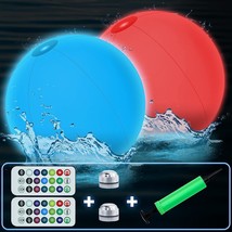 Pool Toys Set, 2 Pcs Led Beach Ball With 13 Colors Light, 2 Remote Control And P - £23.97 GBP