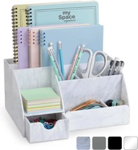 Acrylic Office Desk Organizer with Drawer, Marble 9 Compartments, All in One - £35.96 GBP