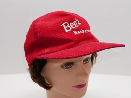 VTG Corduroy Snapback Trucker Hat Red Embroidered Bee&#39;s Basketball Yupoong - £15.70 GBP