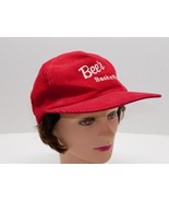 VTG Corduroy Snapback Trucker Hat Red Embroidered Bee&#39;s Basketball Yupoong - £15.74 GBP