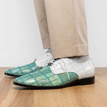 Pissa Genuine Caiman and Lizard Patchwork Derby Shoes Tourquoise/White image 11
