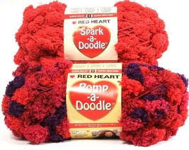 2 Ct Red Heart Spark A Doodle 6 Super Bulky 9901 Reddy &amp; 9544 Grapeberry Yarns - £15.97 GBP