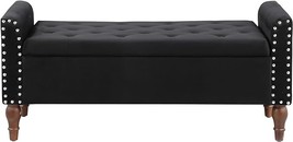 Storage Square Ottoman,Black Tufted Button Storage Bench With Arms, Multipurpose - £231.96 GBP