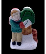 Vintage Christmas Village Figurine Little Boy Mailbox Letter Figure Piec... - $14.89
