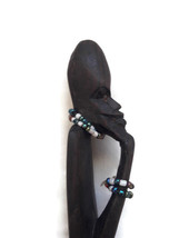 Vintage Wooden Hand Carved African Female Statue Multi Color Beaded Skirt 39 CM - £35.45 GBP
