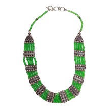 Womens Handmade Bohemian Silver &amp; Green Multi Strand Beaded Bib Necklace Jewelry - £16.99 GBP