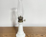VINTAGE SMALL PARAFFIN OIL LAMP MILK GLASS WITH CRIMP SHADE  Column Patt... - $16.65