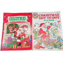 2 Kids Christmas Santa Coloring Activity Book Dot to Dot Mazes Fun Book Vtg - £10.26 GBP