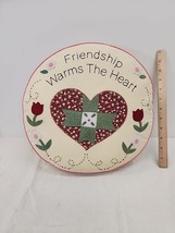 Vtg Hand Embroidered 12&quot; Round Throw Pillow Friendship Warms The Heart Flowers - £18.65 GBP