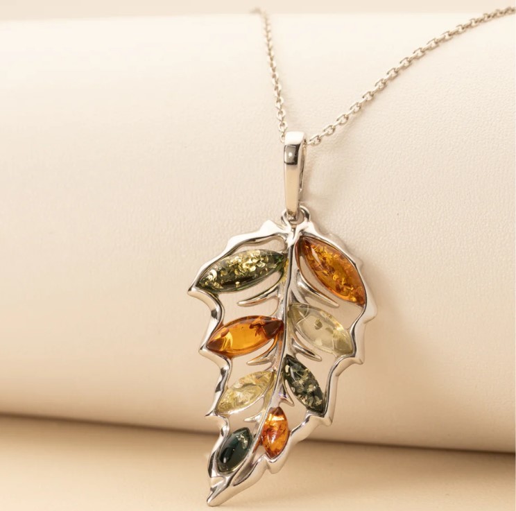Sterling Silver Baltic Amber Leaf Pendant Necklace Item image 3