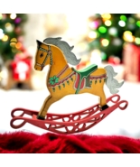 Vtg Christmas Hand Painted Wooden Rocking Horse Toy JAC Holiday Decor Fo... - $70.10 CAD