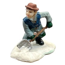 Vintage Christmas Village Figurine Snow Shoveling Boy Snow Day 1.75&quot; Tall - £11.89 GBP