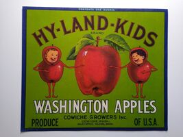 Hy-Land-Kids Anthropomorphic Washington Apples Crate Label Stecher-Traung - $16.19