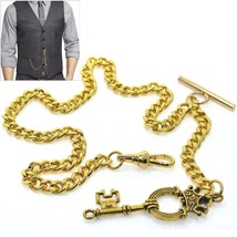 Albert Chain Gold Color Pocket Watch Chain Vintage Key Fob T Bar Swivel Clip 156 - £13.14 GBP