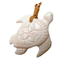 Jewelry Sea Turtle w/Flower Hand Carved Bone - £46.07 GBP