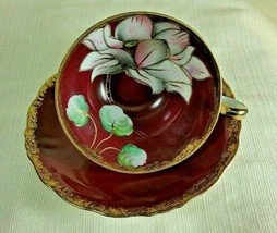 Vintage Royal Sealy Lustreware Hand Painted Footed Cup and Saucer Floral Display - £92.72 GBP