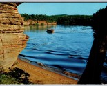 River Scene and Boat Lower Dells Wisconsin River WI UNP Chrome Postcard K6 - $2.92