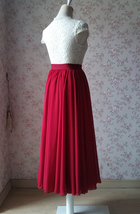 DARK RED Long Chiffon Skirt Women Custom Plus Size A-line Chiffon Skirt Outfit image 4