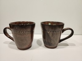 Sango Cyprus Sienna #4675 Coffee Mugs Cup Rustic Brown Stoneware set of 2 - £13.95 GBP