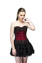Red Satin Black Sequins Gothic Burlesque Halloween Party Overbust Corset Top - £75.11 GBP