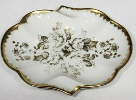 Limoges hand painted gold painted ashtray flowers trinket candy dish France - £7.76 GBP