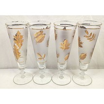 Vintage Gold Leaves Frosted Libbey Champagne Flute Glasses Set of 4 - £29.96 GBP