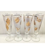 Vintage Gold Leaves Frosted Libbey Champagne Flute Glasses Set of 4 - £29.90 GBP