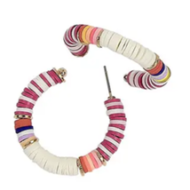 Katsuki Bead Earrings MultiColor Hoops with Dark Purple White Gold Accents - £11.25 GBP