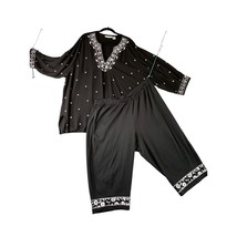 Cathy Daniels Womens Size 3X 2 Piece Set Outfit Black Crinkle Gauzy White Embroi - £19.77 GBP