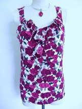 White House Black Market Ruffle Top S Roses Red Pink Floral Sleeveless T... - £17.62 GBP