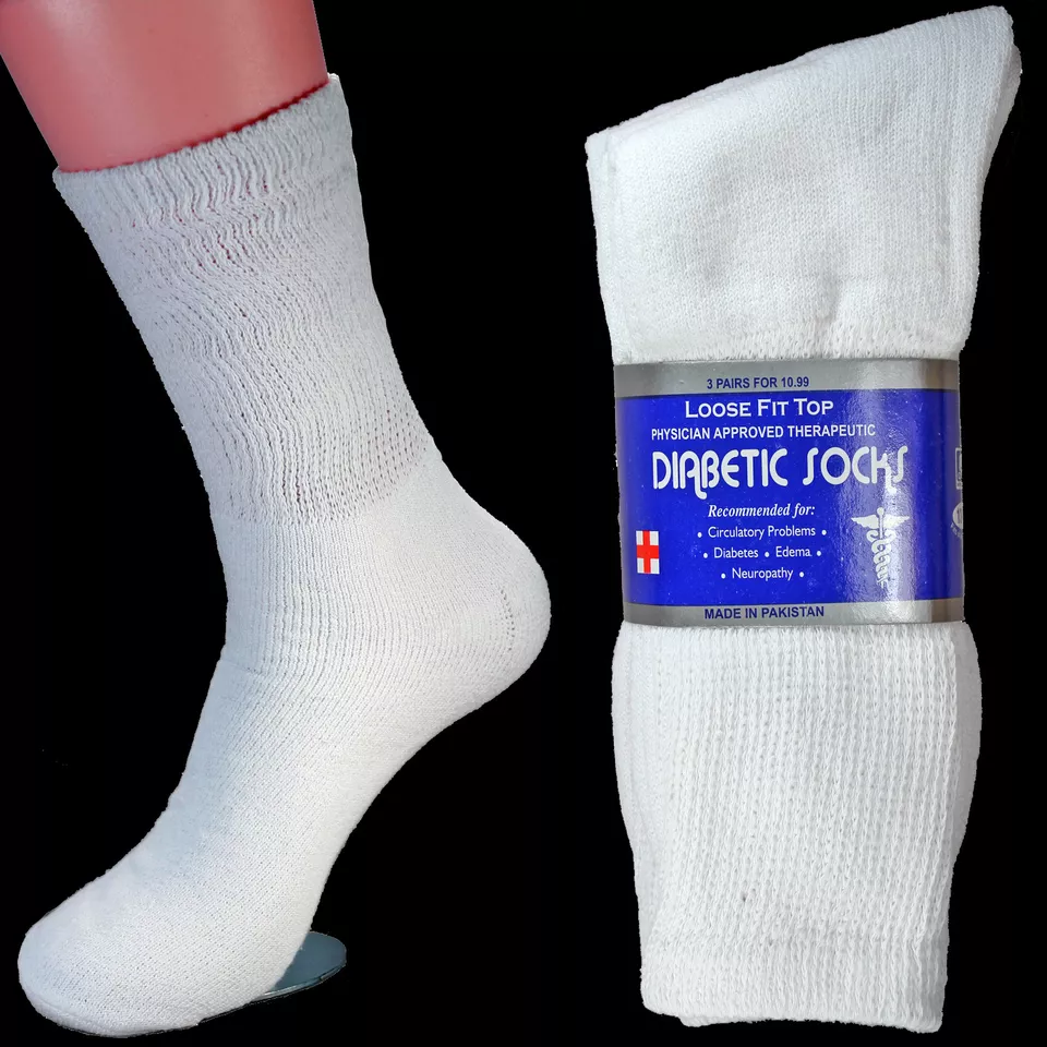 12 Pairs White Mens Womens Diabetic Crew Socks Size 10-13 - £24.17 GBP