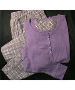 TALBOTS women&#39;s-L 2pc PJ pajama set cotton purple top grey plaid pants s... - $78.21 CAD