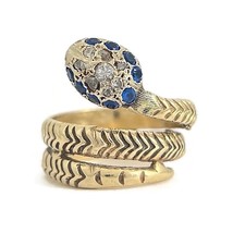 Antique Art Nouveau Snake Diamond Simulated Sapphire Ring 14K Yellow Gol... - £1,169.48 GBP