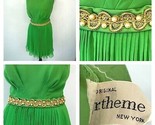 Jr Theme Party Dress 1960s size S M Vintage Green Gold Accordion Pleated... - $34.95