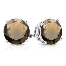 8MM Round Cut Smoky Quartz 3.8CTW Stud Earrings in Sterling Silver - $37.00