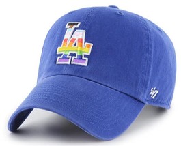 Los Angeles Dodgers MLB &#39;47 Blue Pride Rainbow Clean Up Hat Cap Adult Adjustable - £17.30 GBP