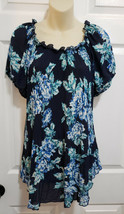 Sami &amp; Jo Plus Blue Floral Tunic Top Scoop Neck Short Sleeves size 22&quot;/44&quot; - £7.86 GBP