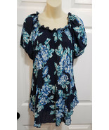 Sami &amp; Jo Plus Blue Floral Tunic Top Scoop Neck Short Sleeves size 22&quot;/44&quot; - £7.46 GBP