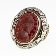 Silver and Brass Vintage Carnelian Intaglio Ring Afghan Size 9.25 - £1,376.01 GBP