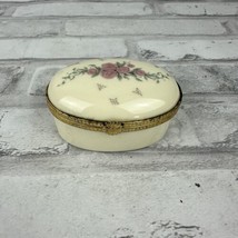 Lenox Hinged Porcelain OVAL TRINKET BOX w/ Pink Roses &amp; Gold Trim - $216.96 MXN