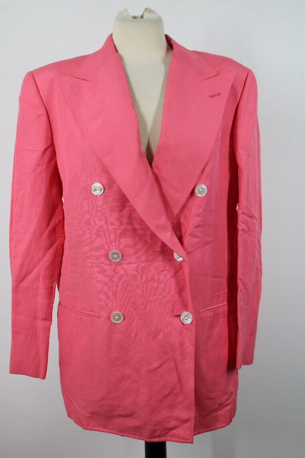 Primary image for Vtg Ralph Lauren Blue Label 6 Pink Linen Double Breast Peak Lapel Blazer Jacket