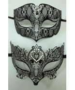 Man Woman Couples Laser Cut Venetian Masquerade Metal Masks Set Crystal ... - £26.10 GBP