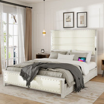 Queen Size Bed Frame with Upholstered Headboard and 4 Storage Drawers - £300.22 GBP