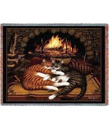 72x54 Sleeping CAT Kitty Fireplace All Burned Out Tapestry Afghan Throw ... - £50.05 GBP