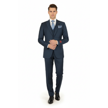 Men Suit BERLUSCONI Turkey 100% Italian Wool Super 180's 3pc Vested #Ber18 Blue image 9