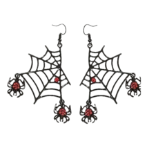 Halloween Goth Black Spider Web Dangle Hook Earrings - New - £11.73 GBP