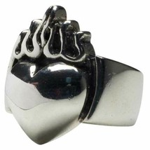 Sacred Heart Tattoo Style Rockabilly 925 Fine Sterling Silver Ring Femme Metale - £127.89 GBP